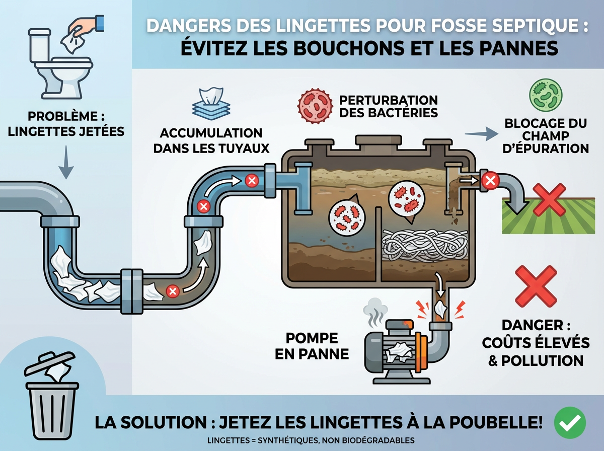 Dangers des lingettes pour la fosse septique